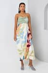 Buy_Vedika M_Multi Color Satin Chiffon Printed Abstract Sweetheart Draped Dress  _at_Aza_Fashions