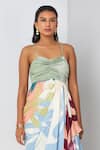 Vedika M_Multi Color Satin Chiffon Printed Abstract Sweetheart Draped Dress  _Online_at_Aza_Fashions