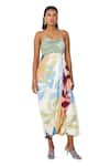 Buy_Vedika M_Multi Color Satin Chiffon Printed Abstract Sweetheart Draped Dress  _Online_at_Aza_Fashions