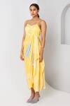 Buy_Vedika M_Yellow Satin Printed Abstract Sweetheart Draped Dress _Online_at_Aza_Fashions