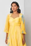 Buy_Vedika M_Yellow Viscose Organza Printed Abstract V-neck Textured Dress  _Online_at_Aza_Fashions