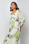 Shop_Vedika M_Green Satin Chiffon Printed Abstract U-neck Cut-out Dress  _Online_at_Aza_Fashions