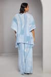 Shop_Vedika M_Blue Satin Chiffon Printed Abstract V-neck Textured Kaftan With Pant  _at_Aza_Fashions