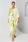 Buy_Vedika M_Green Satin Printed Abstract V-neck Kaftan With Pant  _at_Aza_Fashions