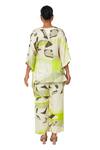 Vedika M_Green Satin Printed Abstract V-neck Kaftan With Pant  _Online_at_Aza_Fashions