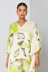 Shop_Vedika M_Green Satin Printed Abstract V-neck Kaftan With Pant  _Online_at_Aza_Fashions