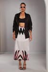 Buy_Vedika M_Multi Color Satin Chiffon Printed Abstract Lapel Skirt Set With Jacket _Online_at_Aza_Fashions