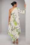 Shop_Vedika M_Green Satin Chiffon One-shoulder Micro Pleated Draped Maxi Dress _at_Aza_Fashions