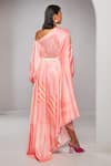 Shop_Vedika M_Pink Satin Printed Abstract One-shoulder Draped Maxi Dress  _at_Aza_Fashions