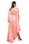 Vedika M_Pink Satin Printed Abstract One-shoulder Draped Maxi Dress  _Online_at_Aza_Fashions