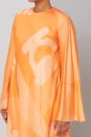 Buy_Vedika M_Orange Satin Printed Abstract Round Midi Dress  _Online_at_Aza_Fashions