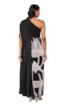 Vedika M_Black Satin Chiffon Printed Abstract One-shoulder Maxi Dress _Online_at_Aza_Fashions