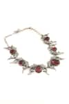 Noor_Red Gemstone Oxidized Fish Choker Necklace _Online_at_Aza_Fashions