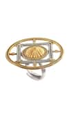 Noor_Gold Plated Dual Tone Framed Dome Enamelled Adjustable Ring _Online_at_Aza_Fashions