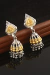 Shop_Noor_Gold Plated Dual Tone Carved Jhumkis _at_Aza_Fashions
