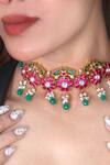 Buy_Noor_Pink Floral Kundan Embellished Choker Necklace_at_Aza_Fashions