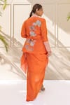 Shop_Koashee by Shubitaa_Orange Bemberg Silk Embroidered Embellished Printed Asymmetric Draped Skirt Set_at_Aza_Fashions