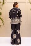 Shop_Koashee by Shubitaa_Black Bemberg Silk Embroidered Zardozi Blazer Lapel Collar Pant Set_at_Aza_Fashions