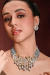 Buy_joules by radhika_Grey Beads Grandiose Carved Necklace Set _at_Aza_Fashions