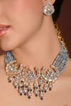 joules by radhika_Grey Beads Grandiose Carved Necklace Set _Online_at_Aza_Fashions