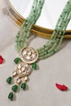 Shop_joules by radhika_Green Beads Carved Floret Cutwork Pendant Necklace Set _at_Aza_Fashions