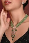 joules by radhika_Green Beads Carved Floret Cutwork Pendant Necklace Set _Online_at_Aza_Fashions