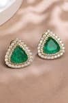 Shop_joules by radhika_Green Stone Effulgent Triangle Shaped Earrings _at_Aza_Fashions