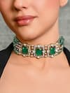 joules by radhika_Green Stone Charismatic Bead Embellished Pendant Choker _Online_at_Aza_Fashions