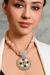 Shop_joules by radhika_Pink Stone Poise Bead Embellished Pendant Necklace _Online_at_Aza_Fashions