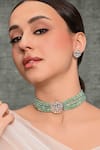 Buy_joules by radhika_Green Bead Half Moon Stone Embellished Choker Necklace Set _at_Aza_Fashions