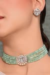 joules by radhika_Green Bead Half Moon Stone Embellished Choker Necklace Set _Online_at_Aza_Fashions