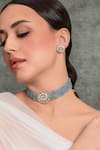 Buy_joules by radhika_Blue Bead Half Moon Stone And Pearl Embellished Choker Necklace Set _at_Aza_Fashions