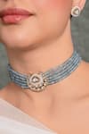 joules by radhika_Blue Bead Half Moon Stone And Pearl Embellished Choker Necklace Set _Online_at_Aza_Fashions