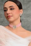 Buy_joules by radhika_Pink Bead Half Moon Motif Embellished Choker Necklace Set _at_Aza_Fashions