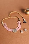 Shop_joules by radhika_Pink Bead Half Moon Motif Embellished Choker Necklace Set _at_Aza_Fashions