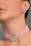 joules by radhika_Pink Bead Half Moon Motif Embellished Choker Necklace Set _Online_at_Aza_Fashions