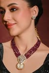 Buy_Joules by Radhika_Red Bead Stone And Embellished Pendant Necklace Set _at_Aza_Fashions