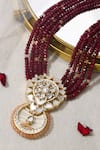 Shop_Joules by Radhika_Red Bead Stone And Embellished Pendant Necklace Set _at_Aza_Fashions