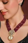 Joules by Radhika_Red Bead Stone And Embellished Pendant Necklace Set _Online_at_Aza_Fashions