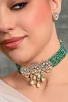 joules by radhika_Green Bead Kundan Embellished Multi Strand Necklace Set _Online_at_Aza_Fashions