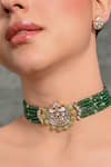 joules by radhika_Green Bead Stone And Embellished Choker Necklace Set _Online_at_Aza_Fashions