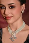 Buy_joules by radhika_White Bead Stone And Pearl Embellished Necklace Set _at_Aza_Fashions