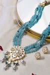 Shop_joules by radhika_Blue Bead Stone And Embellished Multi Strand Necklace Set _at_Aza_Fashions