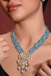 joules by radhika_Blue Bead Stone And Embellished Multi Strand Necklace Set _Online_at_Aza_Fashions