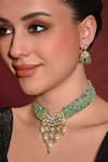 Buy_joules by radhika_Green Bead Kundan Embellished Multi Strand Necklace Set _at_Aza_Fashions