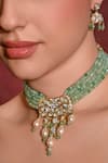 joules by radhika_Green Bead Kundan Embellished Multi Strand Necklace Set _Online_at_Aza_Fashions