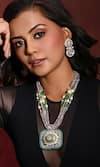 Buy_joules by radhika_Multi Color Bead Stone Embellished Square Pendant Necklace Set _at_Aza_Fashions