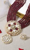 Shop_joules by radhika_Red Bead Floral Stone And Embellished Pendant Necklace Set _at_Aza_Fashions