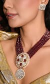 Buy_joules by radhika_Red Bead Floral Stone And Embellished Pendant Necklace Set _Online_at_Aza_Fashions