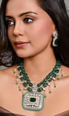 Buy_joules by radhika_Green Bead Square Stone Embellished Pendant Necklace Set _at_Aza_Fashions